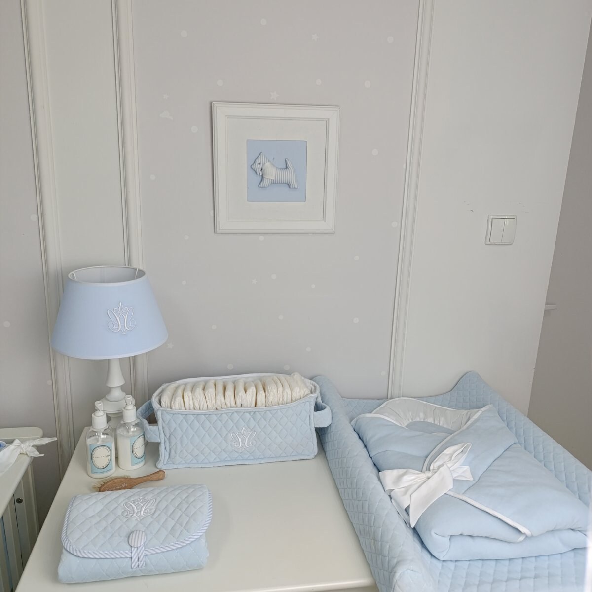 Becik welurowy błękitny