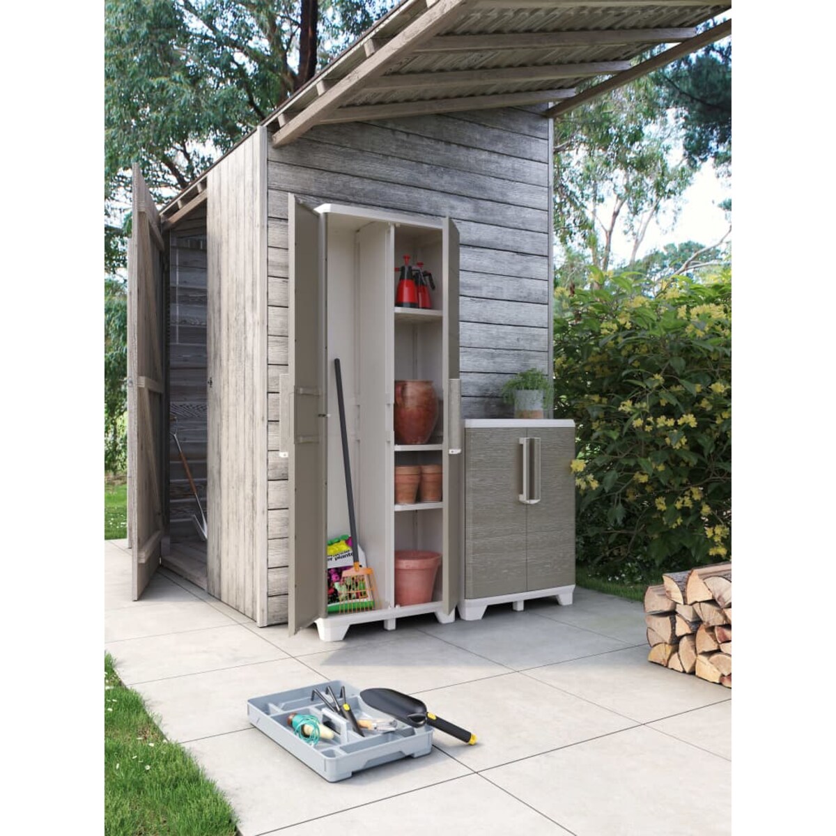 Keter Uniwersalna szafa ogrodowa Wood Grain, kremowy i taupe, 182 cm