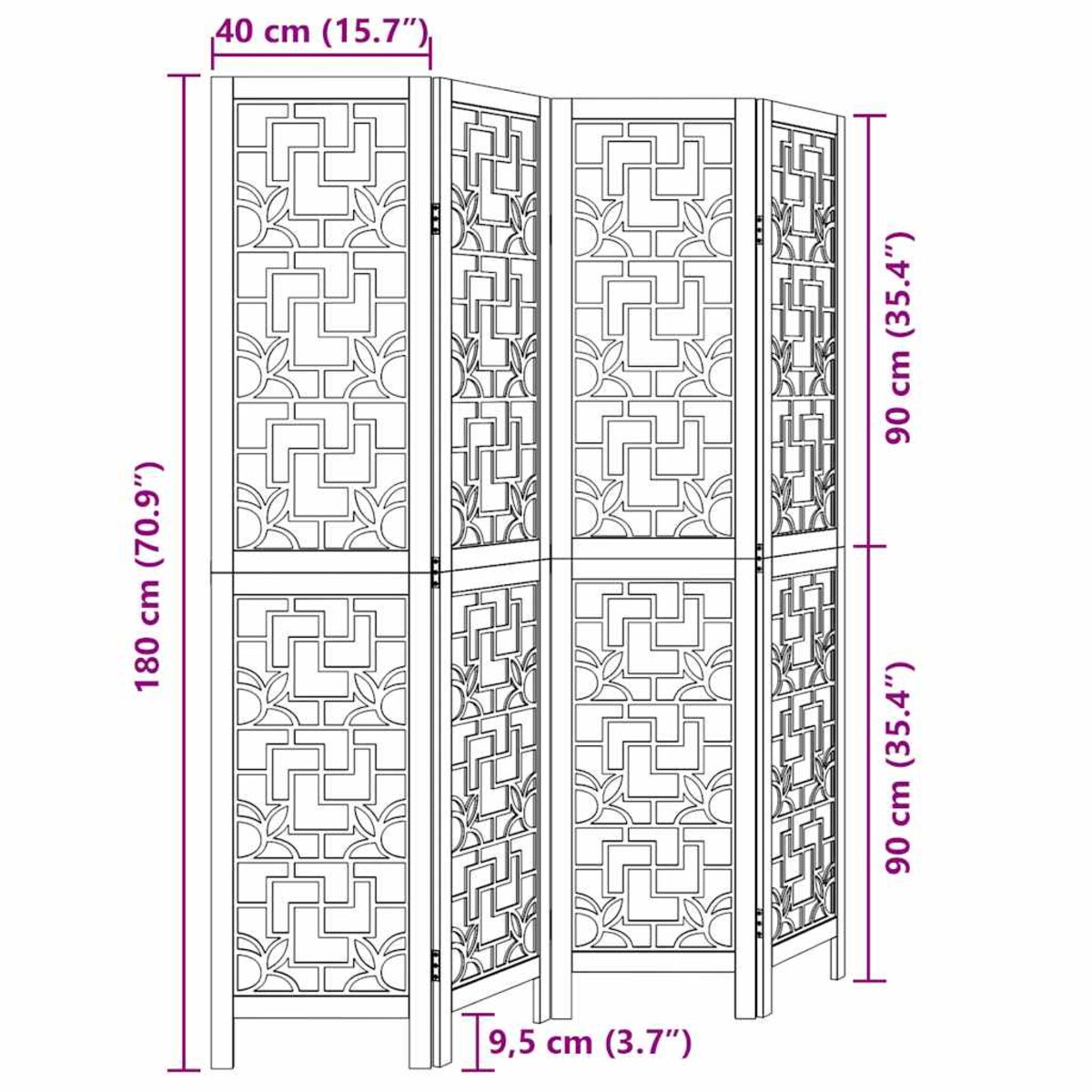 vidaXL Parawan pokojowy, 4-panelowy, brązowy, lite drewno paulowni