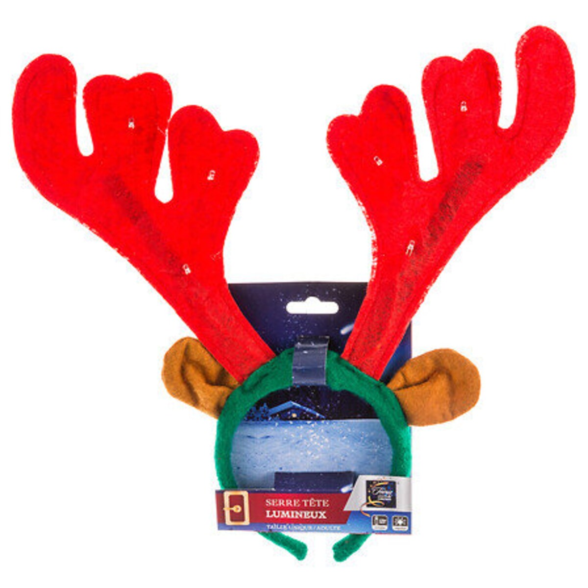 ŚWIĄTECZNA OPASKA NA GŁOWĘ Renifer LED czerwona/zielona