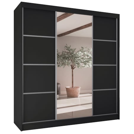 Szafa przesuwna Filo V200 z lustrem, srebrne szprosy na frontach -czarna