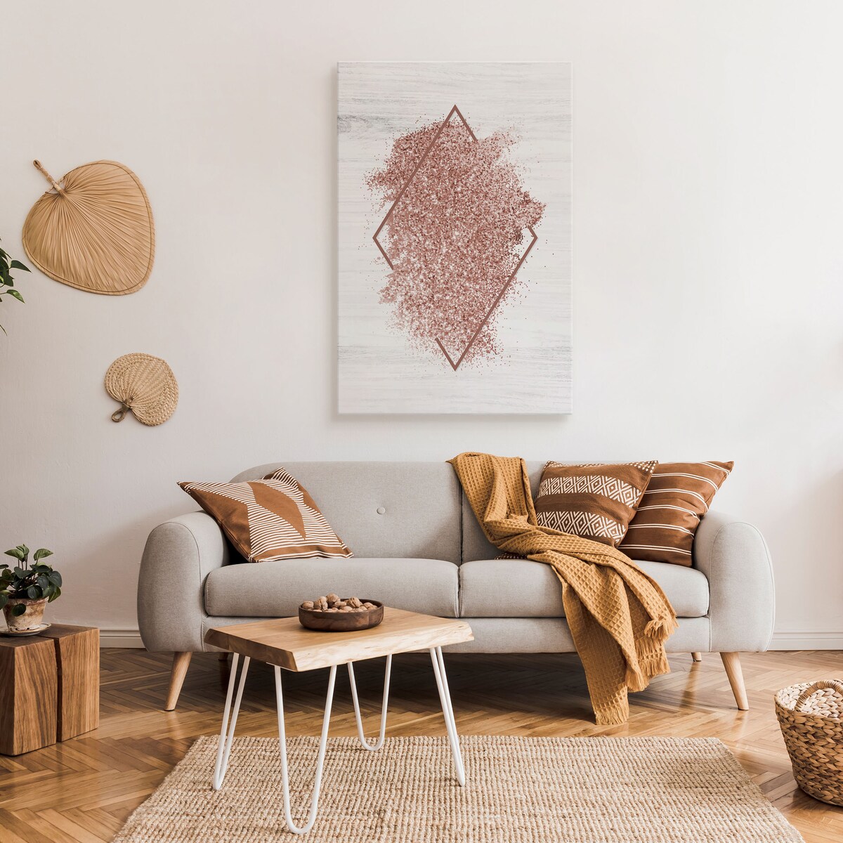 Obraz Różowy Romb Imitacja Drewna Styl Glamour 80x120cm