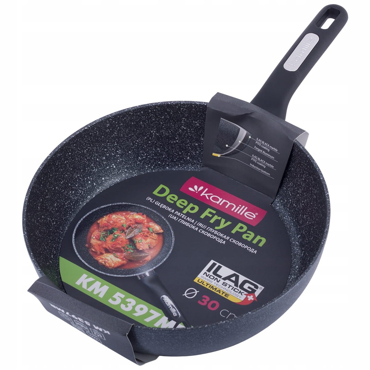 Patelnia głęboka gruba marmurowa 30cm KAMILLE