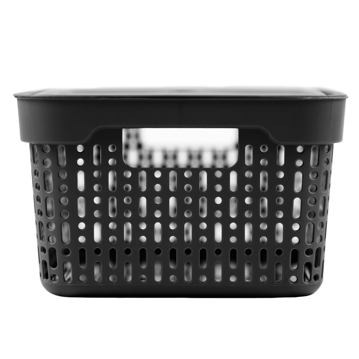 Koszyk Koszyczek Ażurowy L Plastikowy Na Kosmetyki Do Łazienki Pojemnik Z Pokrywką Zamykany Z Dziurkami Czarny