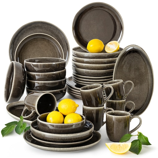 EDA Zestaw obiadowy 6 os. (32 el.), brązowy/szary/beżowy