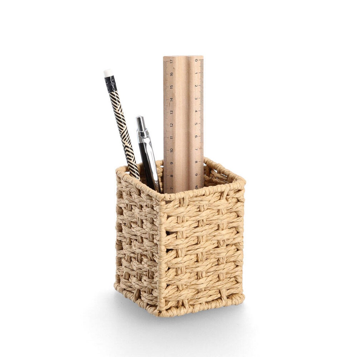 Pojemnik na długopisy z papierowej plecionki 8 x 8 x 10,7 cm
