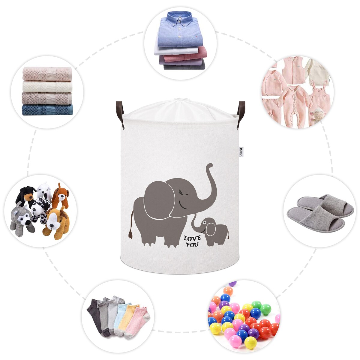 bawełniany kosz na zabawki sipo, zamykany na ściągacz, słoniki, xl