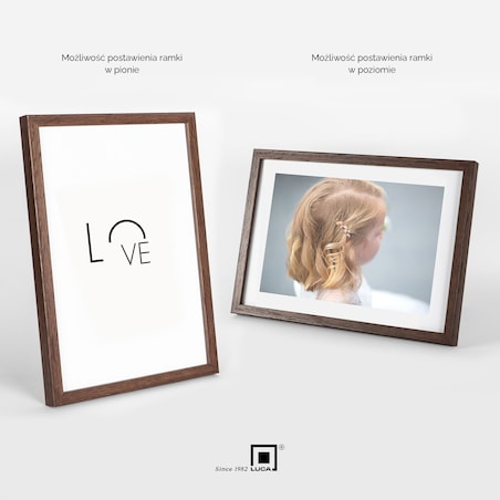 Brązowa ciemna ramka na zdjęcia 21x30 cm A4 rama MDF z plexi klasyczna ramka zawieszka stopka