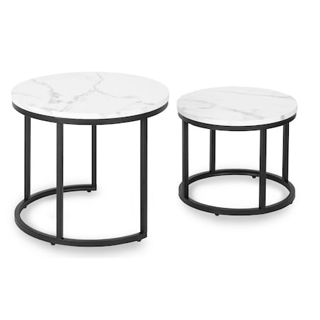 Stolik Kawowy Okrągły Loft Ława Do Salonu 2w1 DAFNE Biały Marmur Czarny