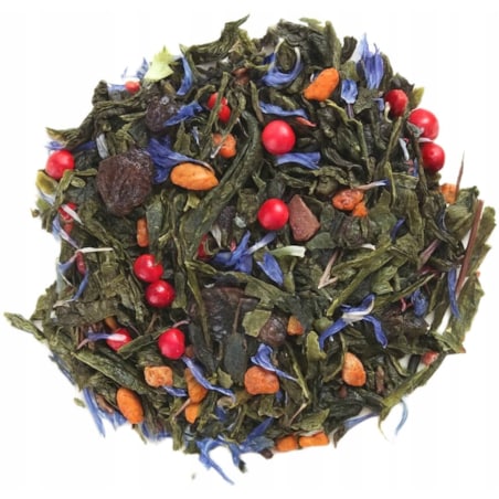Herbata zielona JAGODOWE MARZENIE bławatek jagody rodzynki na prezent 120g - herbata liściasta sypana mieszanka napar susz