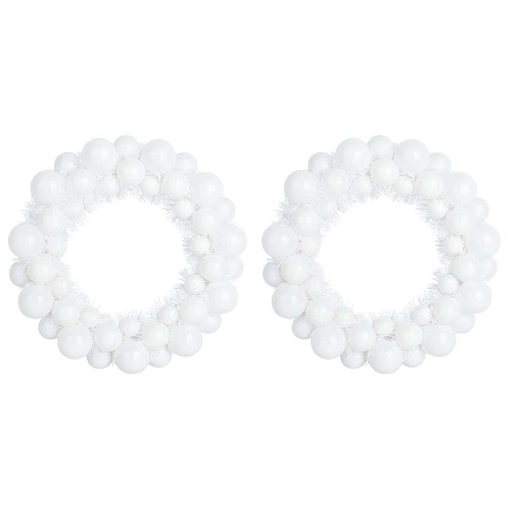 vidaXL Wieniec Bożonarodzeniowy z Bombkami 2 pcs Biały 33 x 33 x 7 cm