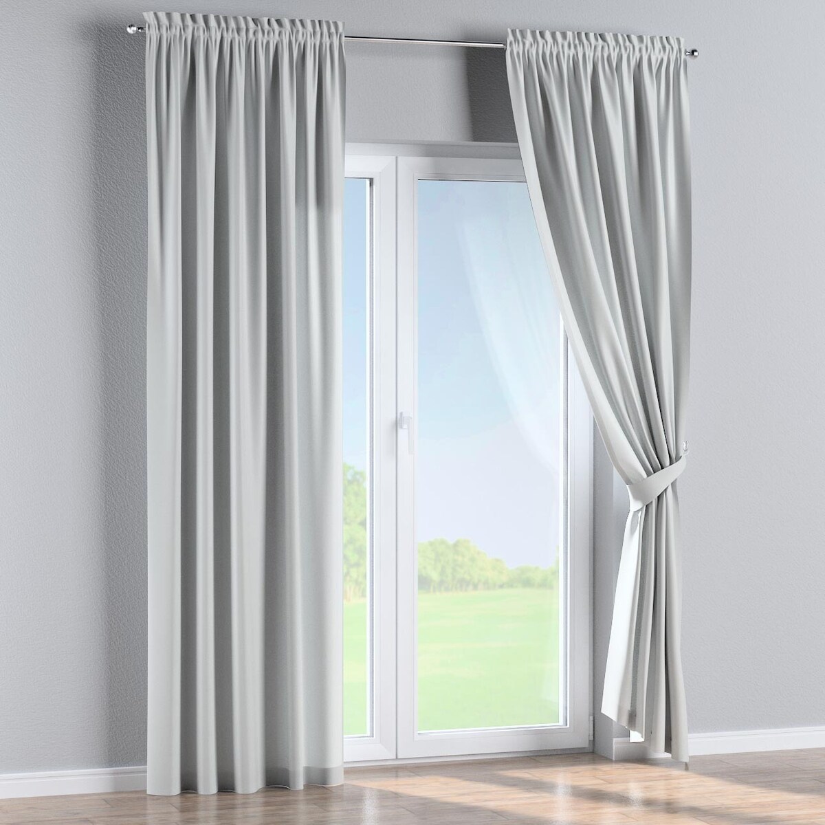 Zasłona na kanale z grzywką 1 szt. 130x245 gołębi srebrny z połyskiem