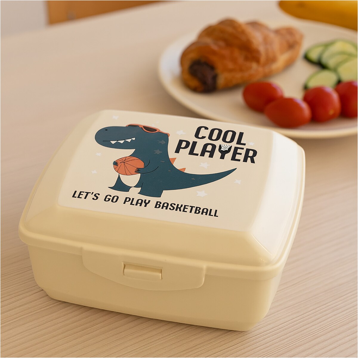 Pojemnik Śniadaniowy Dla Dzieci Lunchbox Na Śniadanie Chlebak Dziecięcy Dinozaur Beżowy