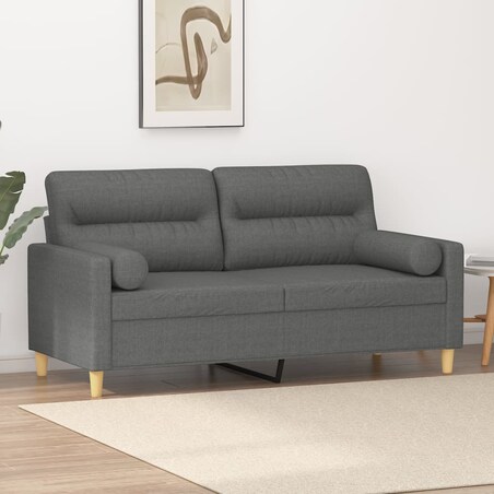 vidaXL 2-osobowa sofa z poduszkami, ciemnoszara, 140 cm, tkanina