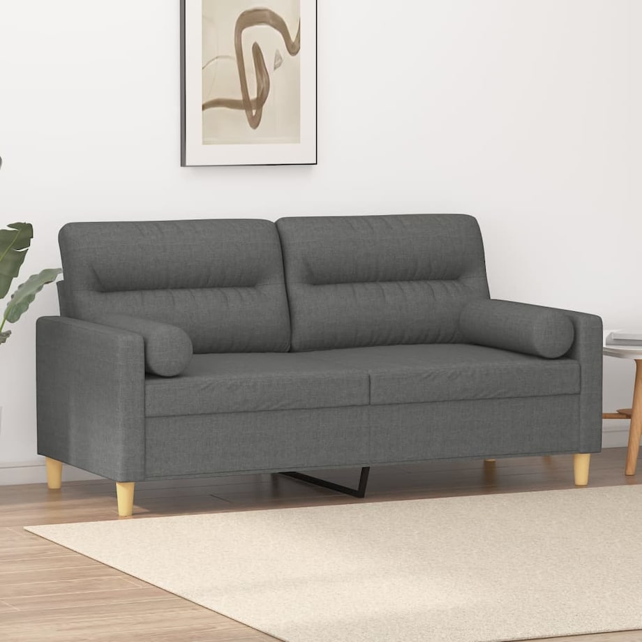 vidaXL 2-osobowa sofa z poduszkami, ciemnoszara, 140 cm, tkanina
