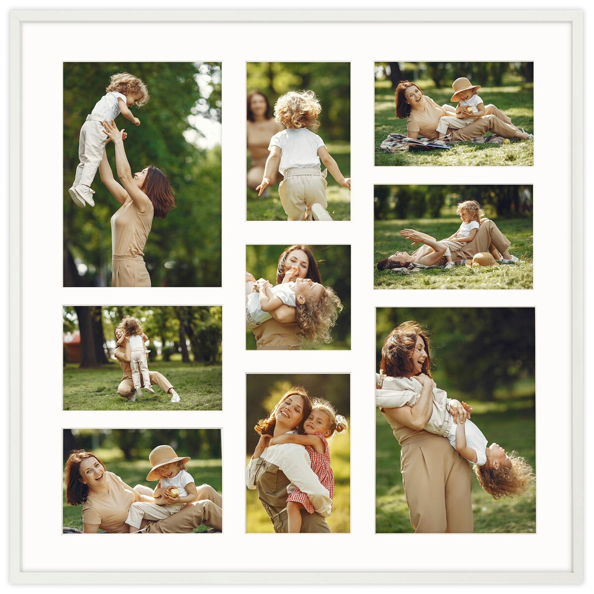 Ramka na zdjęcia 1x 10x10 6x 10x15 2x 15x21 biała galeria na 9 zdjęć multirama 50x50 FRAMAI