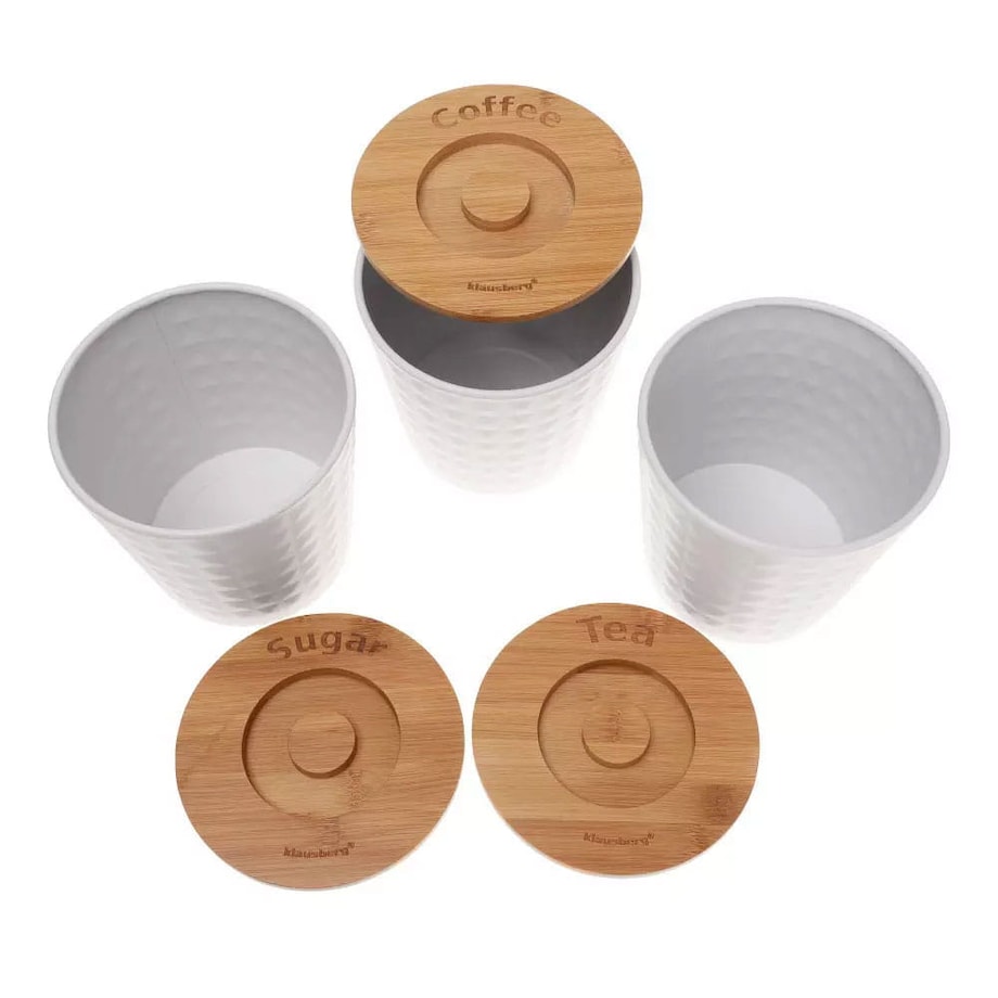 Zestaw 3 pojemników kawa herbata cukier biały KLAUSBERG