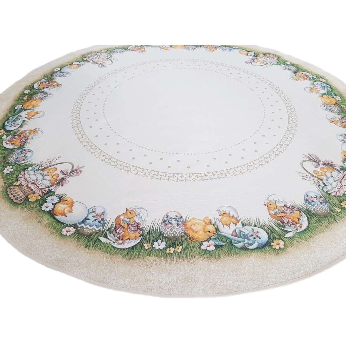 Obrus Okrągły Wielkanocny Na Stół 165 Cm Ozdobny Dekoracyjny Pollito