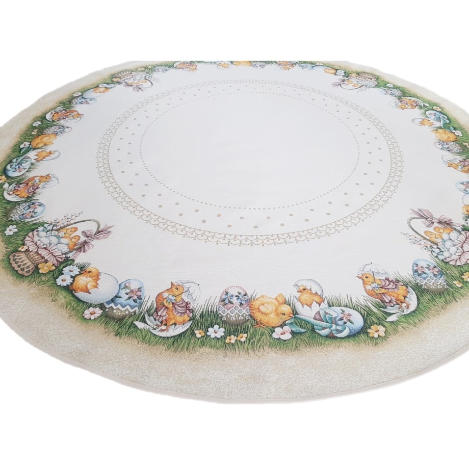 Obrus Okrągły Wielkanocny Na Stół 165 Cm Ozdobny Dekoracyjny Pollito