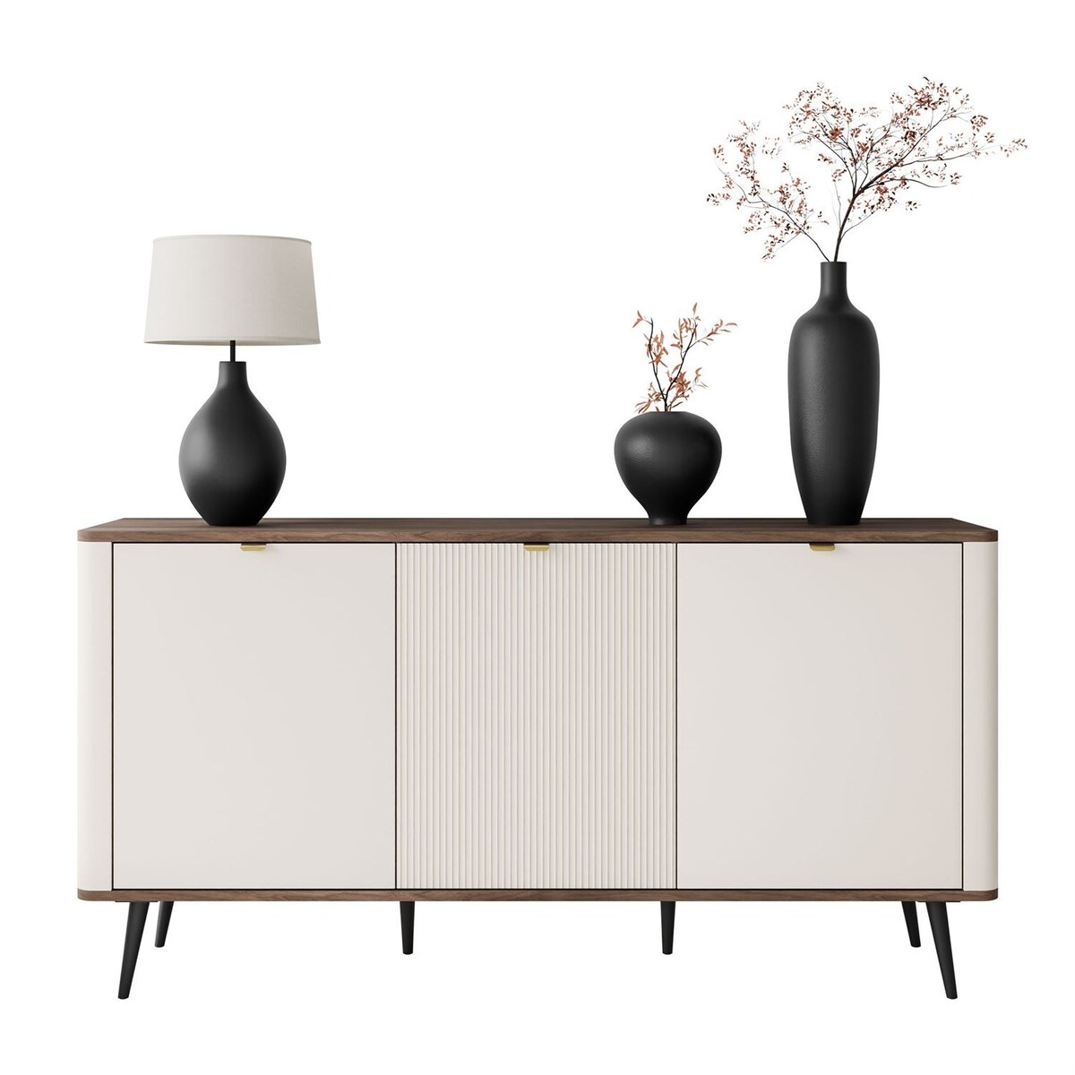 Komoda do sypialni AUTUMN 3D z ryflowanym frontem, kaszmir / orzech