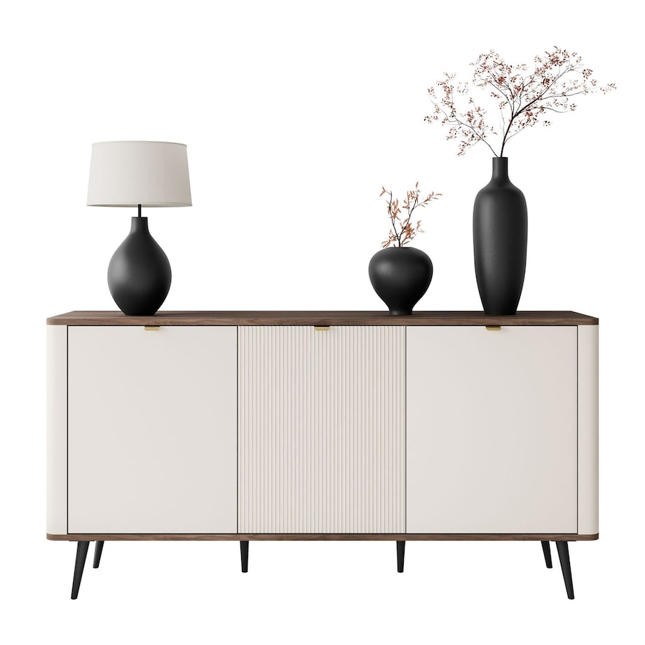 Komoda do sypialni AUTUMN 3D z ryflowanym frontem, kaszmir / orzech