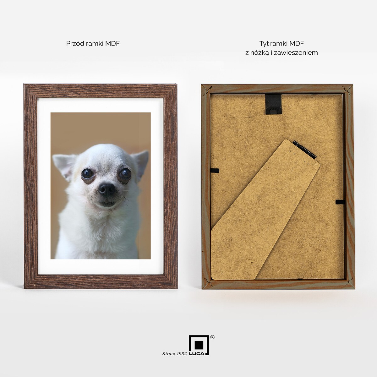 Ramka na zdjęcia 13x18 cm brązowa ciemna rama MDF z plexi do postawienia powieszenia klasyczna ramka