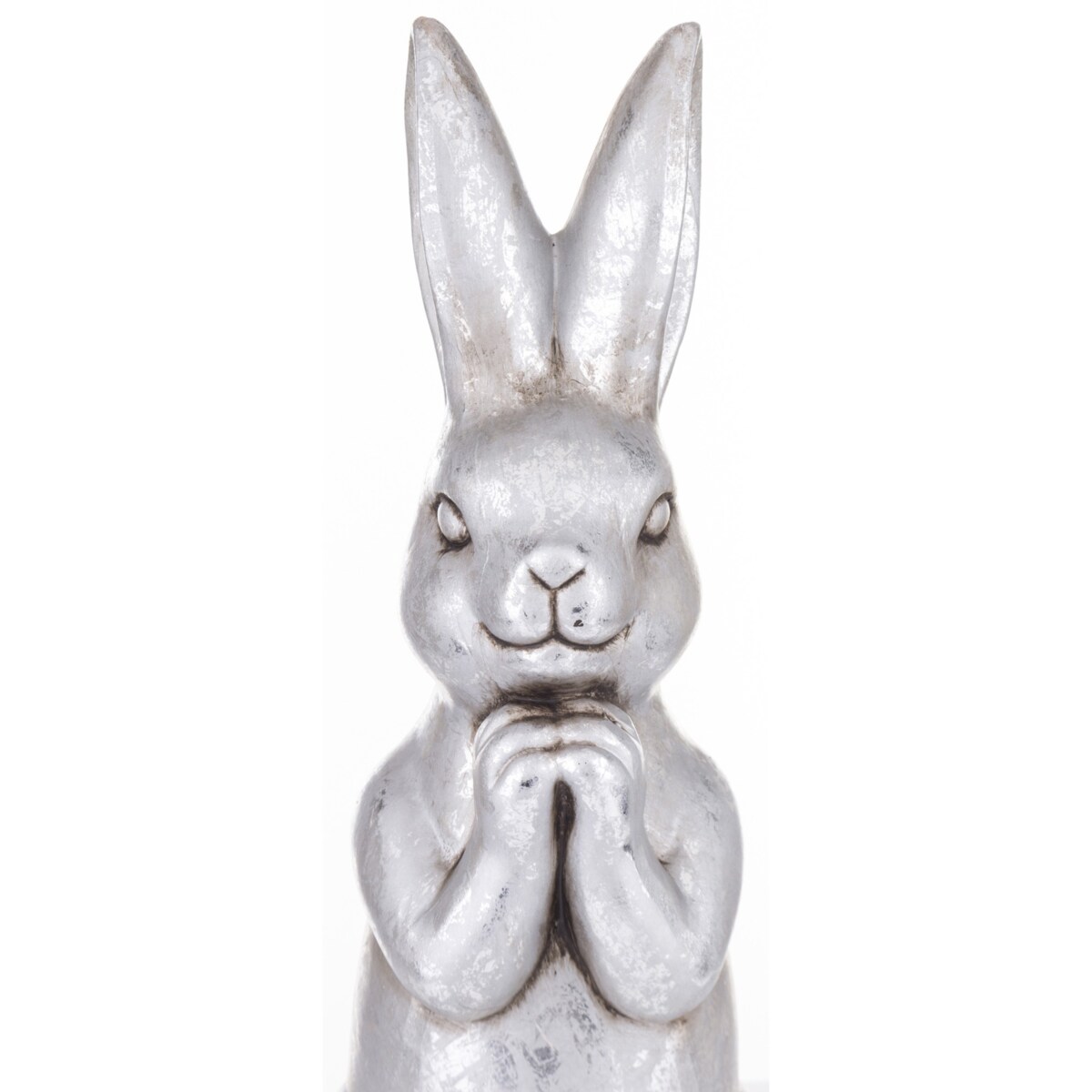 Dekoracja - zatroskany królik 48x16x17 cm srebrny