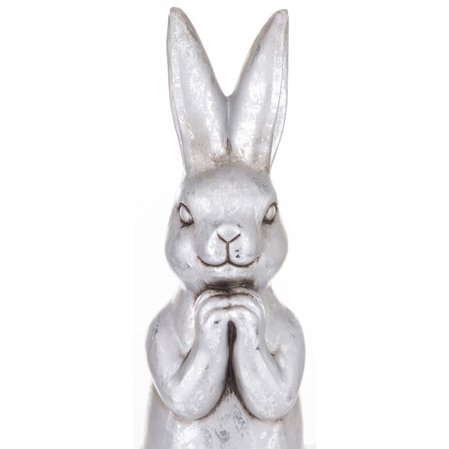 Dekoracja - zatroskany królik 48x16x17 cm srebrny