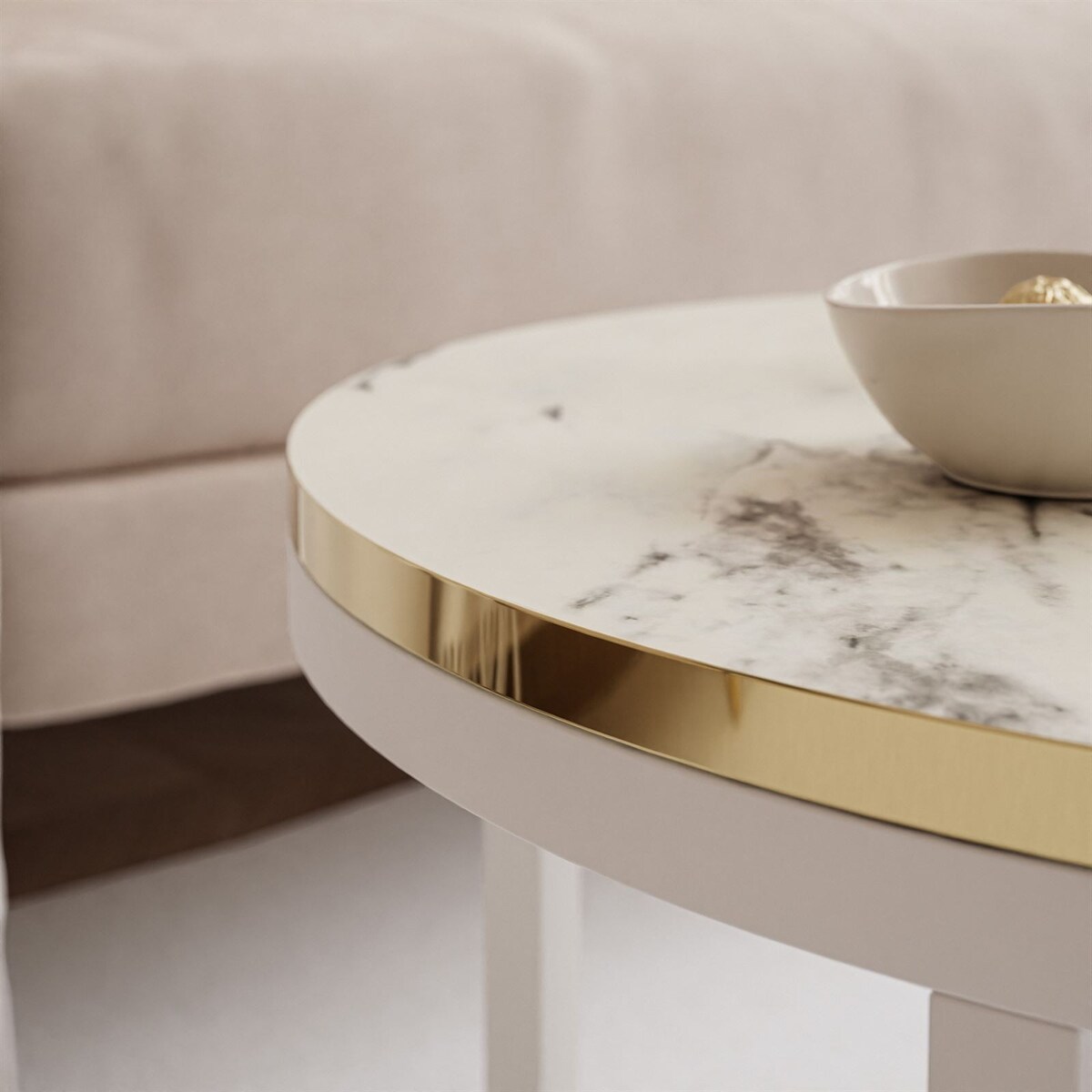 Okrągły stolik kawowy SOLEIL 2w1 biały marmur carrara