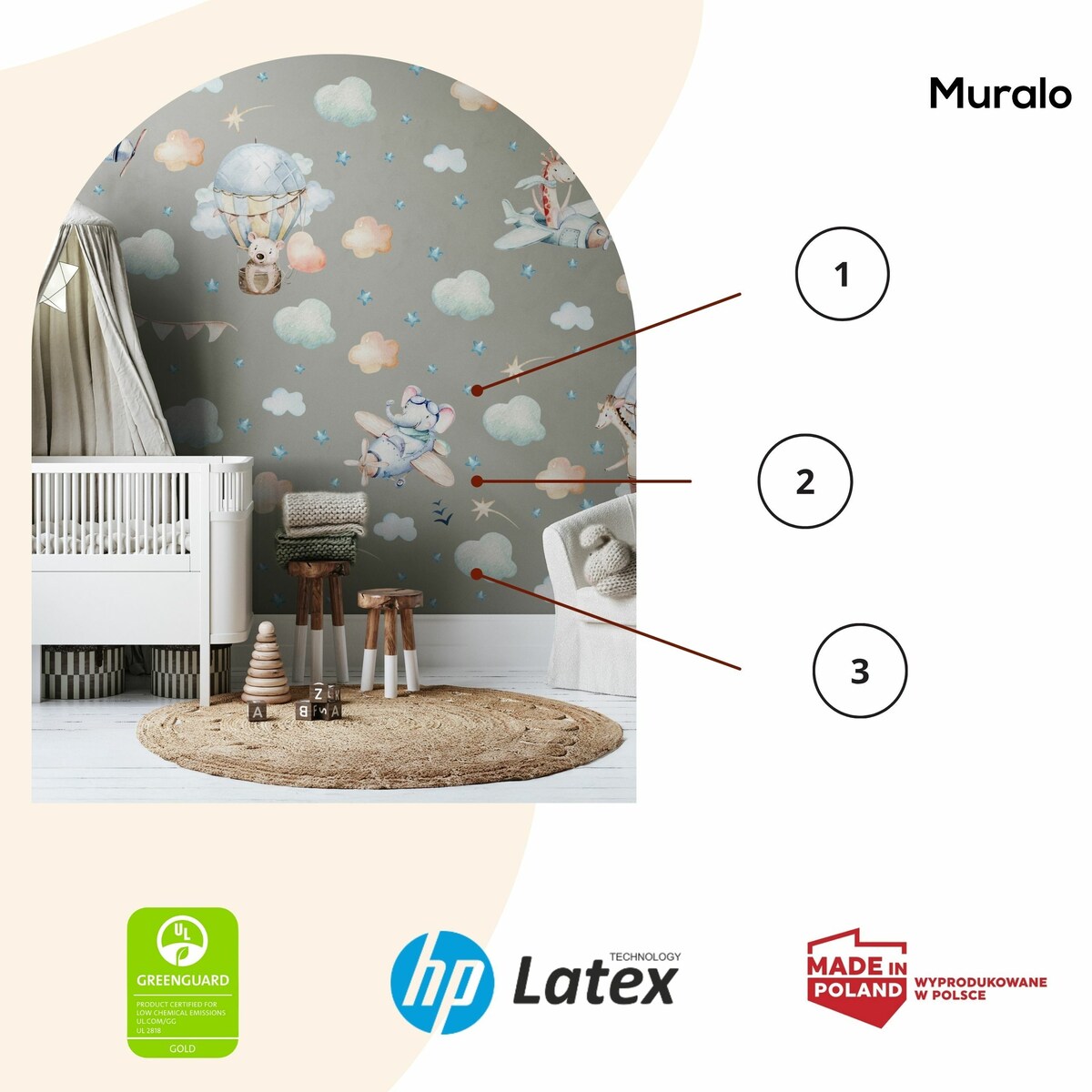 Naklejki Dla Dzieci Zwierzątka Misie Żyrafy Balony Chmurki Gwiazdy ZESTAW 120x60cm