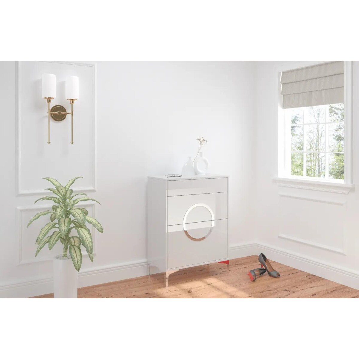 Elegancki, biały zestaw mebli do przedpokoju Dancan EVELINE / wysoki połysk