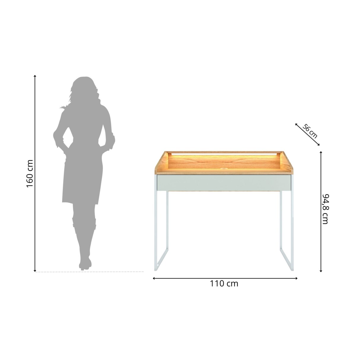 Biurko Finka z oświetleniem / Jesion Górski 110 cm