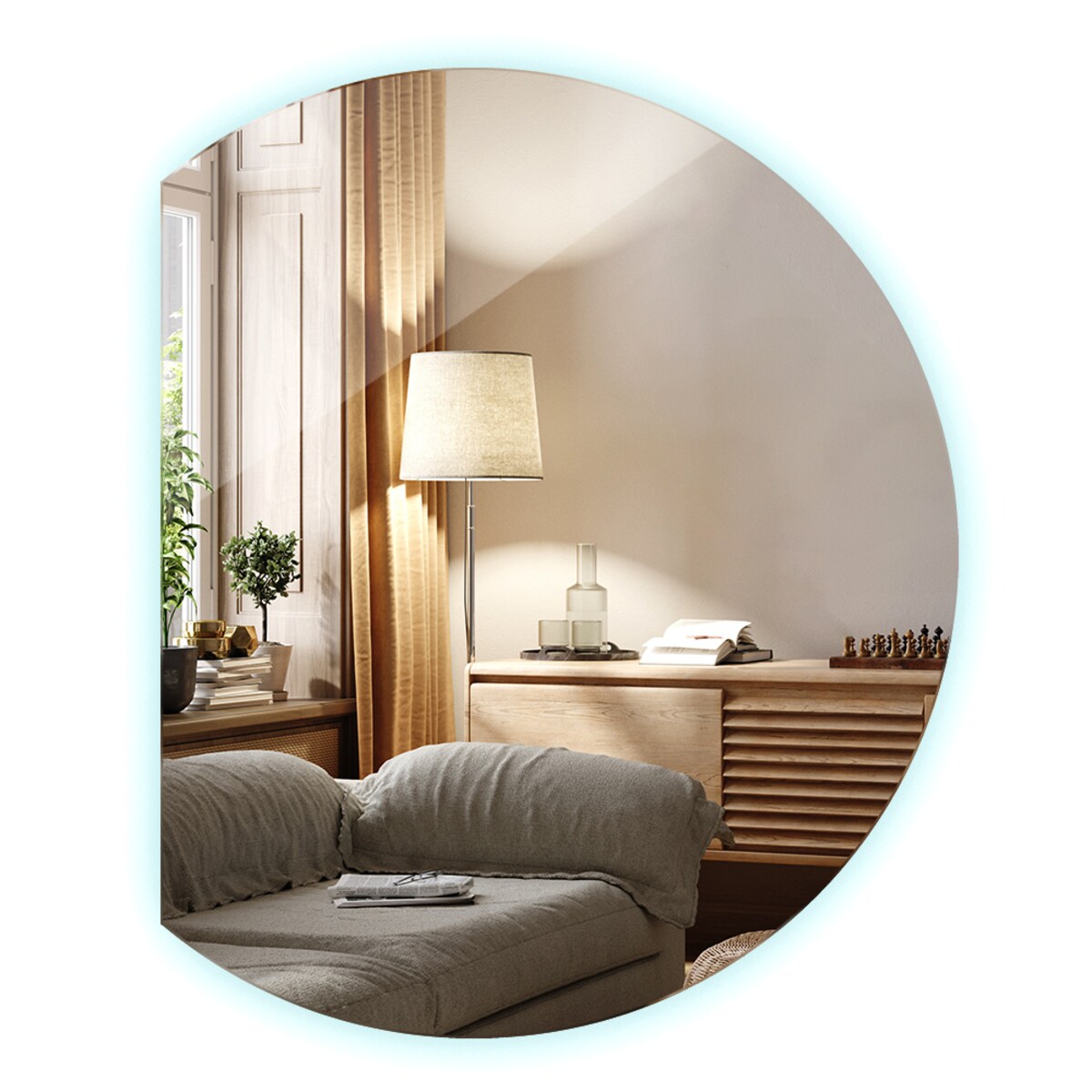 Lustro LED ścięty okrąg 70x80 cm - światło zimne