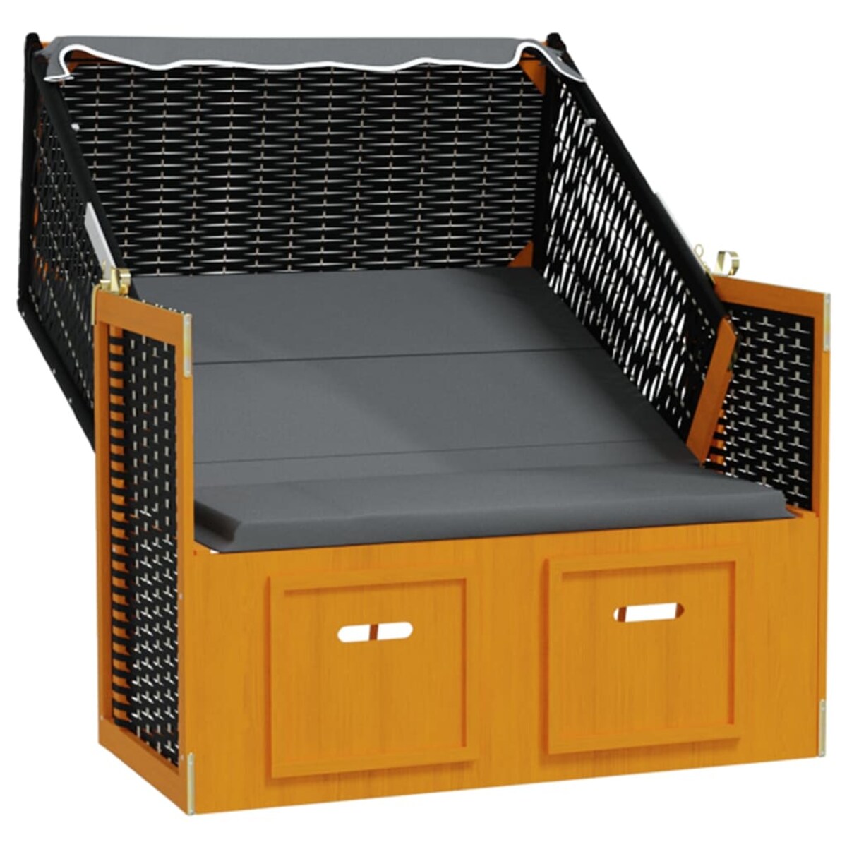 vidaXL Kosz plażowy z zadaszeniem, rattan PE i drewno, czarny/antracyt