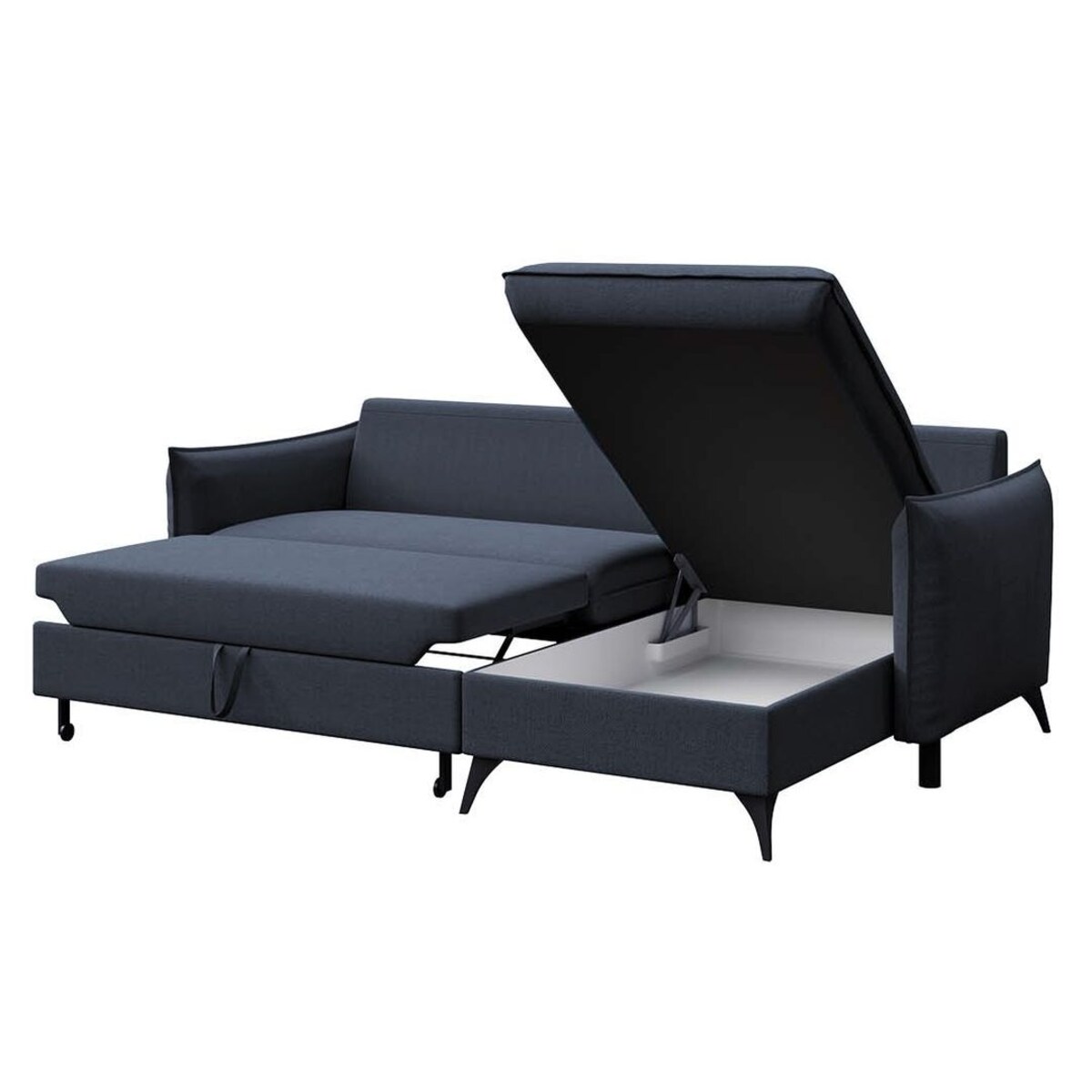 Brim Sofa narożna prawa z funkcją spania i pojemnikiem prawa granatowa