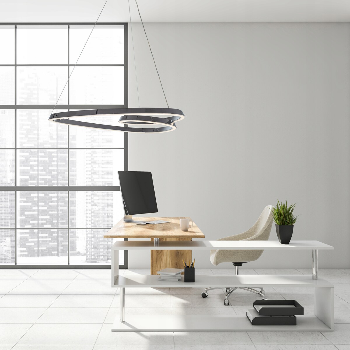 Lampa Sufitowa Wisząca Metal Ring Chrom Led Pilot