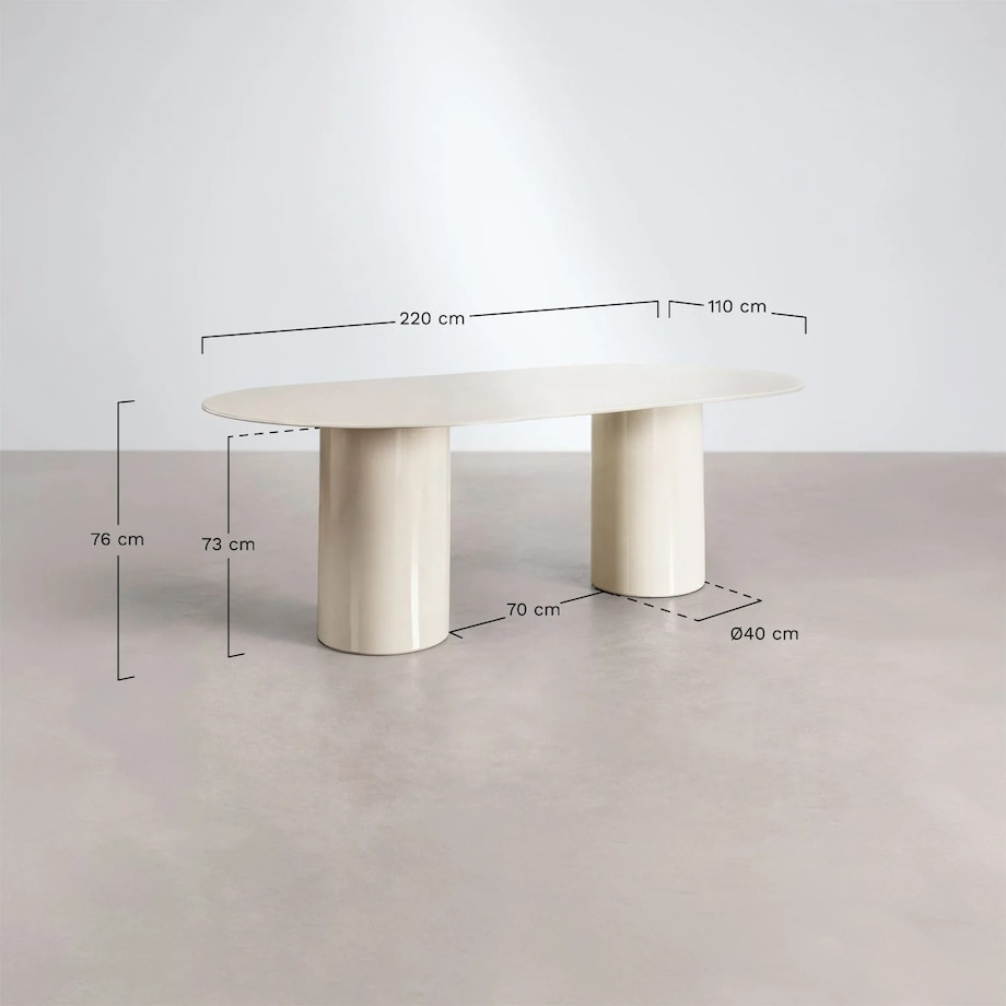 Stół do jadalny 220x110 cm ze szkła hartowanego i MDF Asgri, kremowy