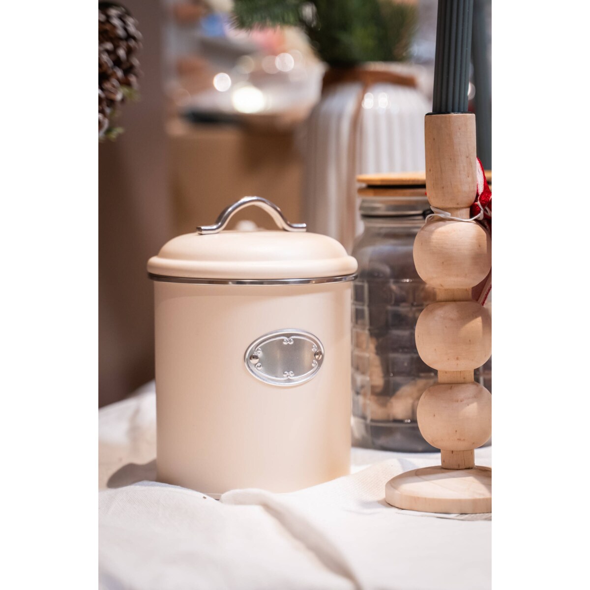 Drewniany świecznik, naturalny, wys. 23 cm