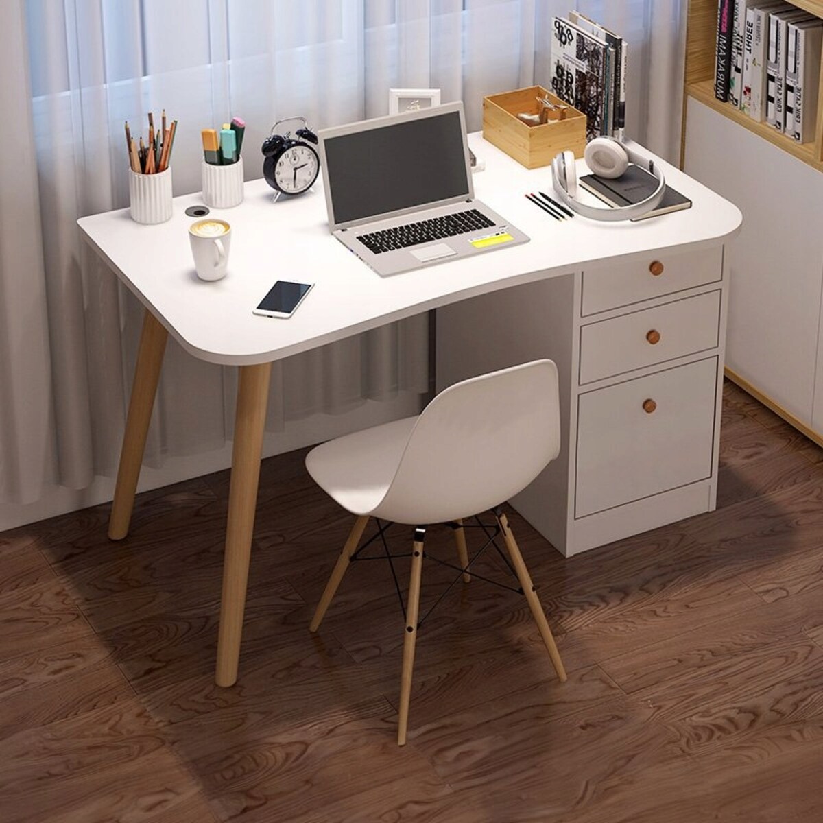 Biurko Komputerowe Do Domu Biura Szuflady Białe Stolik 100 Cm Regał Loft