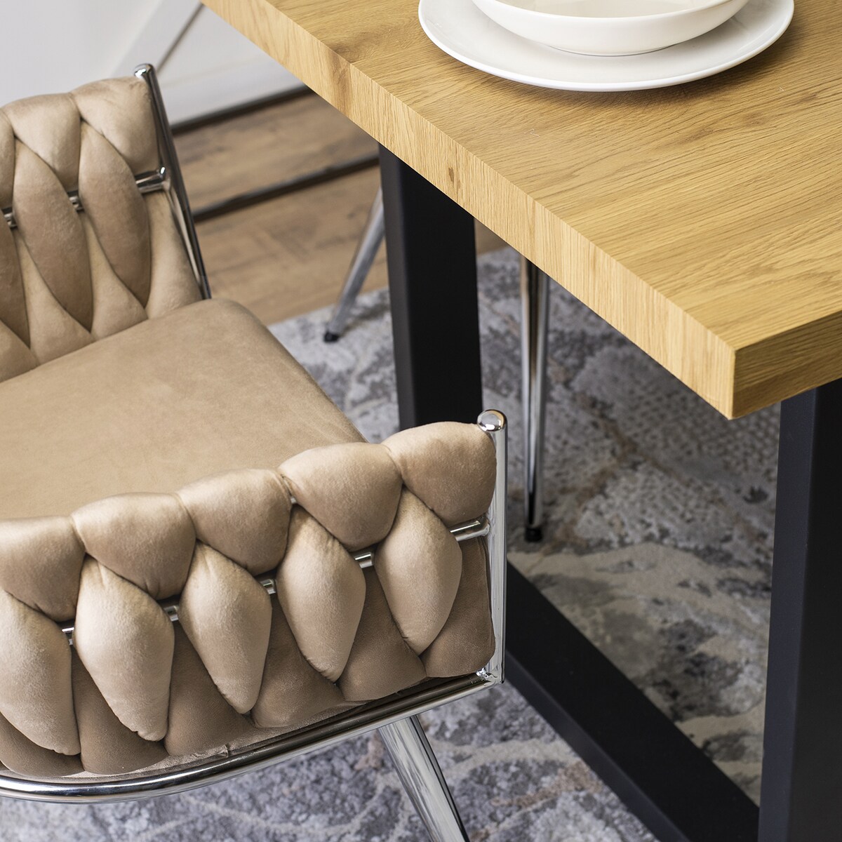 Krzesło Tapicerowane Plecionka Toaletki Loft SIENA Beżowe