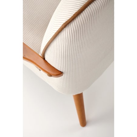 FOTEL WYPOCZYNKOWY Grejs beżowy DREWNIANE NOGI orzech