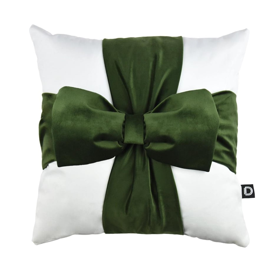 Poduszka VELVET VE2295 | Oliwkowa kokarda 40 x 40 cm