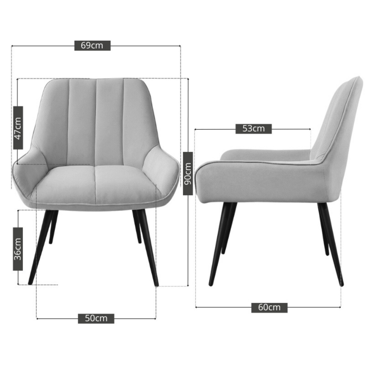 Fotel uszak tapicerowany welurowy wygodny z czarnymi nogami do salonu szary