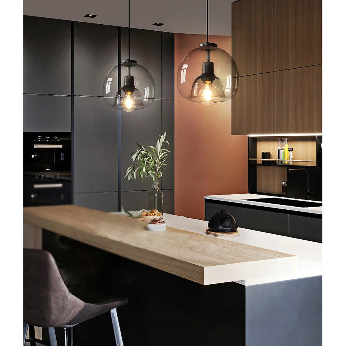 Lampa Wisząca Sufitowa Żyrandol E27 Szklana Szara