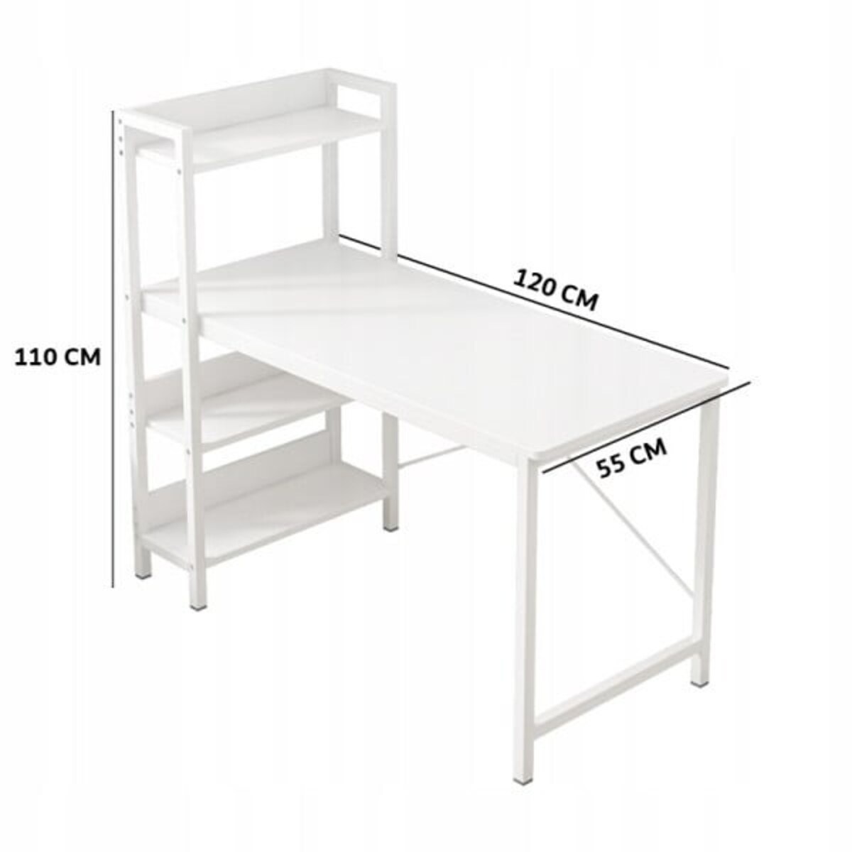 Biurko komputerowe stolik loft białe stół nowoczesne z regałem gamingowe