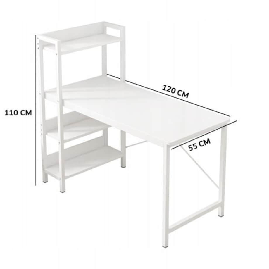 Biurko komputerowe stolik loft białe stół nowoczesne z regałem gamingowe