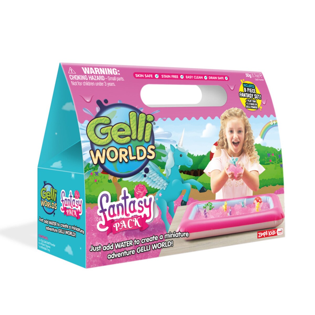 Magiczny proszek do wody – zestaw do tworzenia gelli z figurkami i tacą Gelli Worlds Fantasy Pack Zimpli Kids