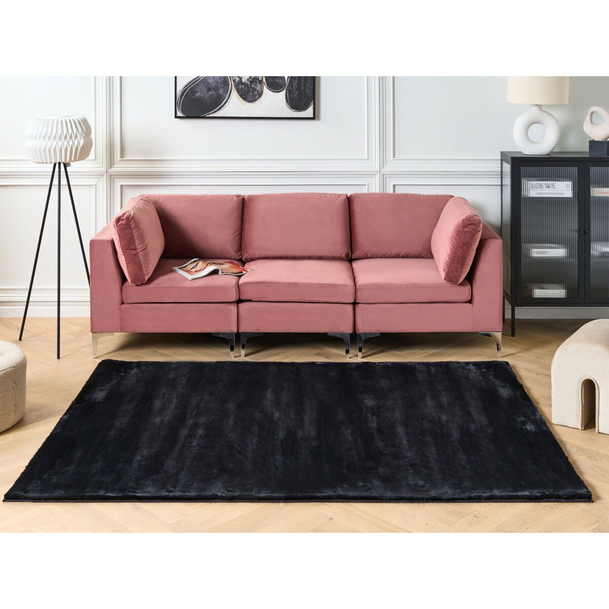 Dywan sztuczne futro królika 160 x 230 cm czarny MIRPUR