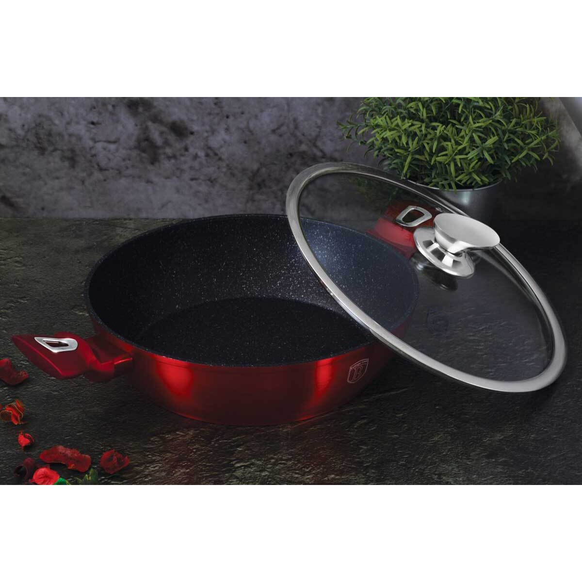 Garnek z powłoką granitową wok 32cm 4.9L BERLINGER HAUS Metallic Burgundy