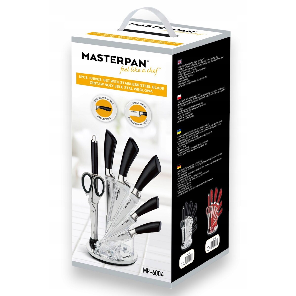 Zestaw Komplet Noży Kuchennych W Stojaku 8 Szt. Ostrzałka Nożyczki Ostre